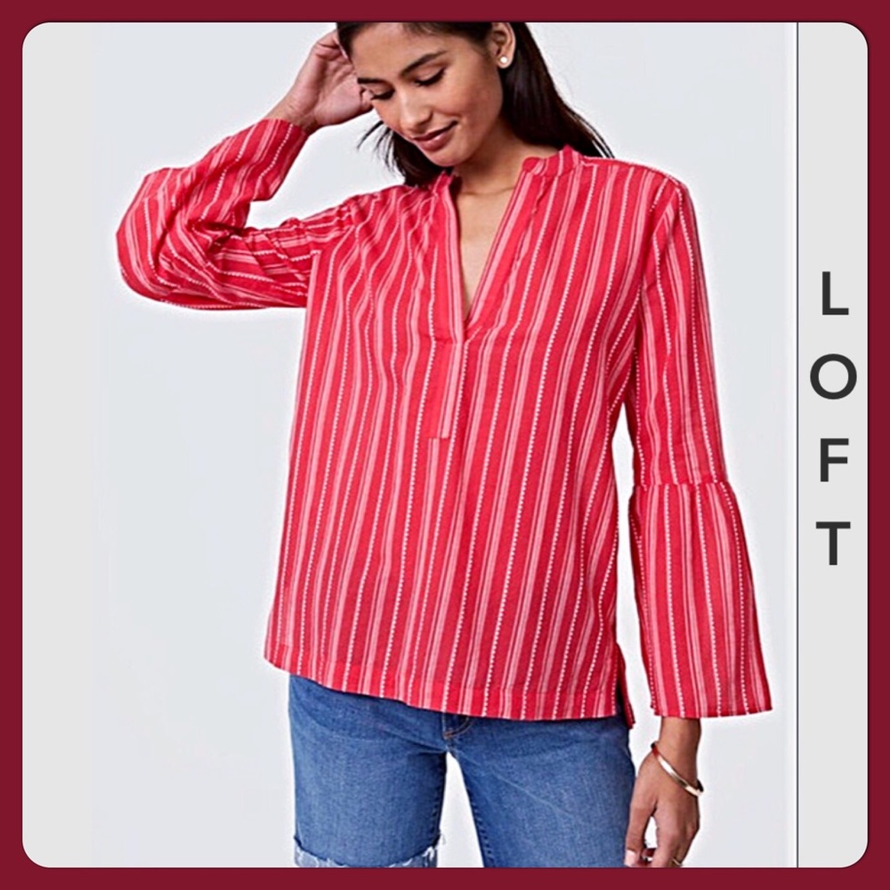 ❤️LOFT Red & White Striped Flared Sleeve Top❤️